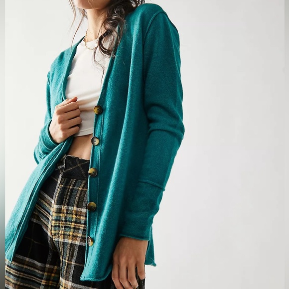 NWT Free People Wear It Well Cashmere Cardi - Lagoon XS 100% Cashmere - Picture 1 of 4